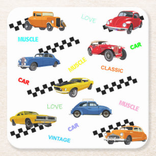 Posavasos Cuadrado De Papel Viñetas Guay y autos clásicos todos en un solo lug