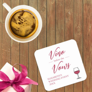 Posavasos Cuadrado De Papel Vino Antes de los Votos Despedida de Soltera