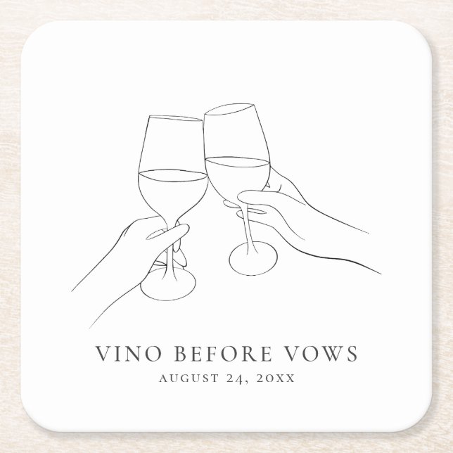 Posavasos Cuadrado De Papel Vino Antes de Votos Bridal Shower Chic Vino (Anverso)