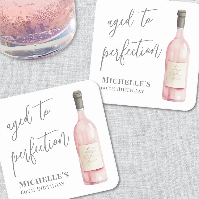 Posavasos Cuadrado De Papel Vino De Edad Simple A Cumpleaños De Perfección (Wine Simple Aged To Perfection Birthday Square Paper Coaster )