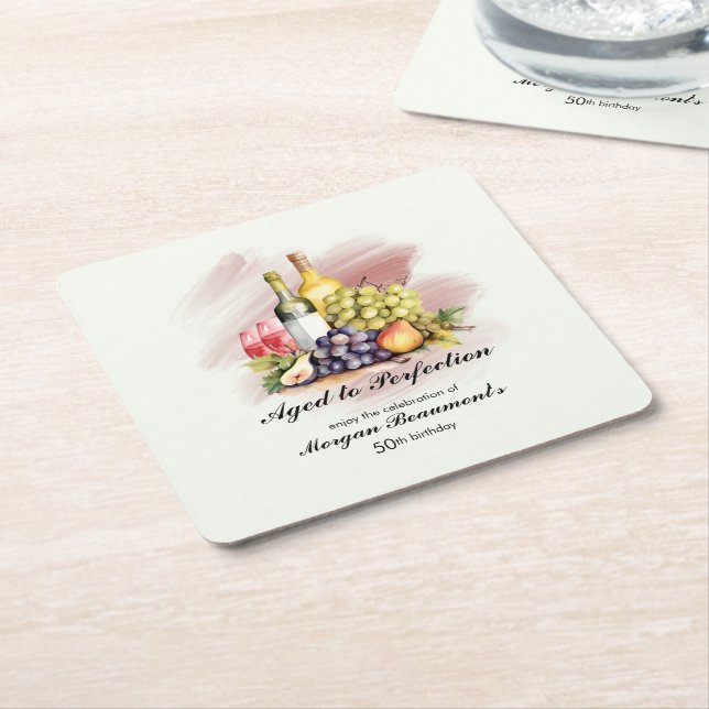 Posavasos Cuadrado De Papel Vino de la Perfección Fiesta de los 50 Años (En perspectiva)
