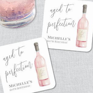 Posavasos Cuadrado De Papel Vino Rosa Envejecido a la Perfección Cumpleaños