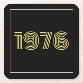 Posavasos Cuadrado De Papel Vintage 1976 Black & Gold Tone 50th Birthday