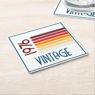 Posavasos Cuadrado De Papel Vintage 1976 Retro Stripe Sun 50 cumpleaños