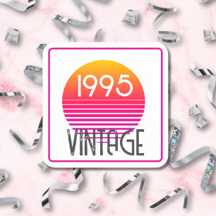 Posavasos Cuadrado De Papel Vintage 1995 Neon Retro Stripe Sun 30 cumpleaños