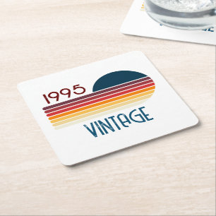 Posavasos Cuadrado De Papel Vintage 1995 Retro Stripe Sun 30 cumpleaños
