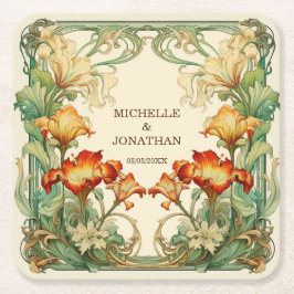 Posavasos Cuadrado De Papel Vintage Art Nouveau Botanau Mucha Gracias