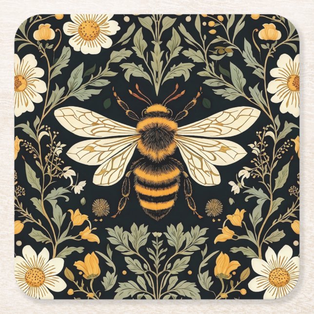 Posavasos Cuadrado De Papel Vintage Bee Garden (Anverso)