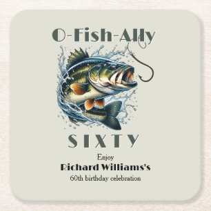 Posavasos Cuadrado De Papel Vintage Big Fish The Bait ofishAlly 60 cumpleaños