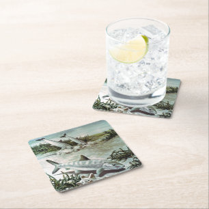 Posavasos Cuadrado De Papel Vintage Bonefish Underwater Scene