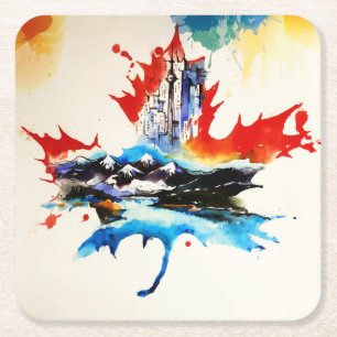 Posavasos Cuadrado De Papel Vintage Canada Maple Leaf Travel Love Watercolor