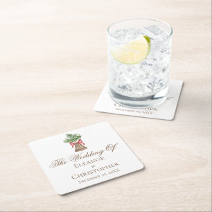 Posavasos Cuadrado De Papel Vintage Christmas Bell Minimalista Boda de vacacio