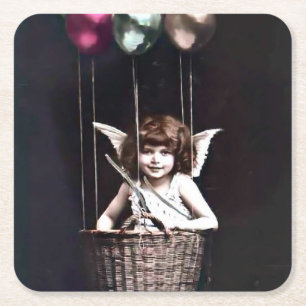 Posavasos Cuadrado De Papel Vintage Cupido