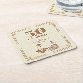 Posavasos Cuadrado De Papel Vintage Elegant Men's Whiskey 50th Birthday