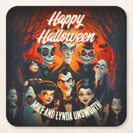 Posavasos Cuadrado De Papel Vintage Fiesta de Halloween de disfraces y cóctele