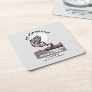 Posavasos Cuadrado De Papel Vintage Fishing Lake Fisherman 50 cumpleaños