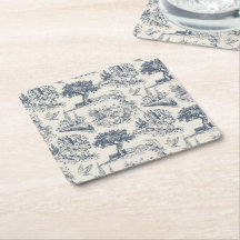 Vintage francés campo "Toile de Jouy azul"