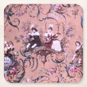 Posavasos Cuadrado De Papel Vintage French Pink Toile Estilo Victoriano Floral