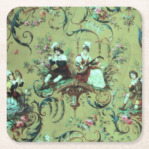 Posavasos Cuadrado De Papel Vintage French Sage Green Toile Victorian Floral