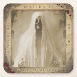 Posavasos Cuadrado De Papel Vintage Ghost Halloween