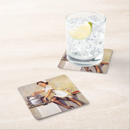 Posavasos Cuadrado De Papel Vintage Gil Elvgren Retro Nurse Pin Up Chica