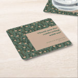 Posavasos Cuadrado De Papel Vintage Green Floral Boho Personalizado<br><div class="desc">Vintage Forest Green Rubor Floral Boho Boda Personalizado Gracias Papel Cuadrado</div>