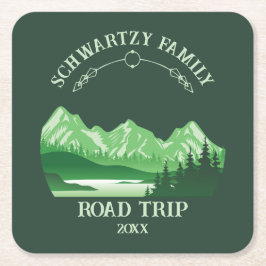 Posavasos Cuadrado De Papel Vintage Green Mountain Lake Sunset