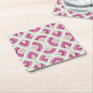 Posavasos Cuadrado De Papel Vintage Groovy Rainbow Pattern En Mulberry