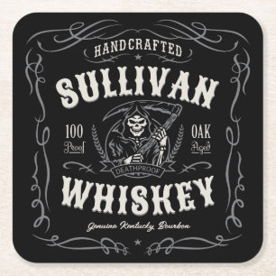 Posavasos Cuadrado De Papel Vintage Liquor AÑADIR NOMBRE Old Grim Reaper Whkey