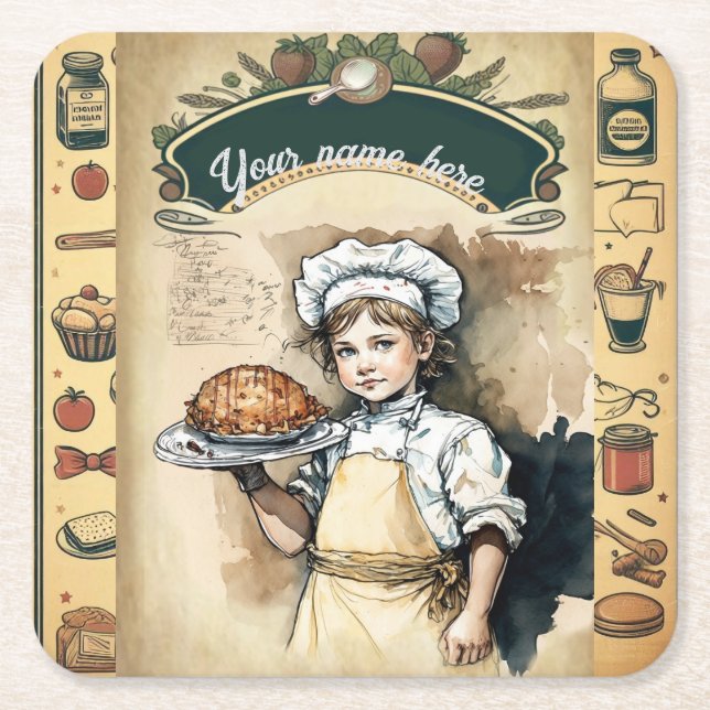 Posavasos Cuadrado De Papel Vintage little cook (Anverso)