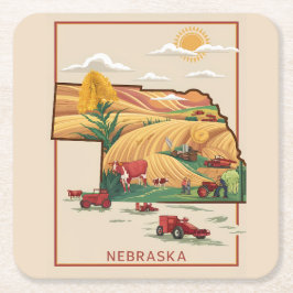 Posavasos Cuadrado De Papel Vintage Nebraska Heartland Farm Scene