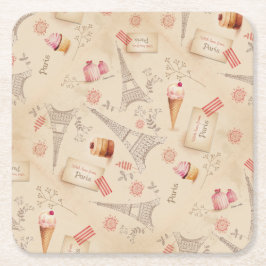 Posavasos Cuadrado De Papel Vintage Paris Sweets