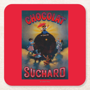 Posavasos Cuadrado De Papel Vintage PosterEurope de Chocolat Suchard