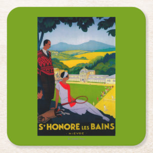 Posavasos Cuadrado De Papel Vintage PosterEurope de Honore Les Bains