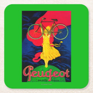 Posavasos Cuadrado De Papel Vintage PosterEurope de la bicicleta de Peugeot