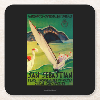 Posavasos Cuadrado De Papel Vintage PosterEurope de San Sebastián