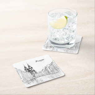 Posavasos Cuadrado De Papel Vintage Praga