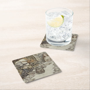 Posavasos Cuadrado De Papel Vintage Rackham Mad Tea Fiesta Alice en el país de