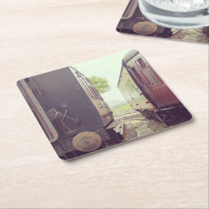 Posavasos Cuadrado De Papel Vintage Railway Carriles