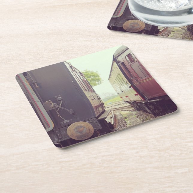 Posavasos Cuadrado De Papel Vintage Railway Carriles (En perspectiva)