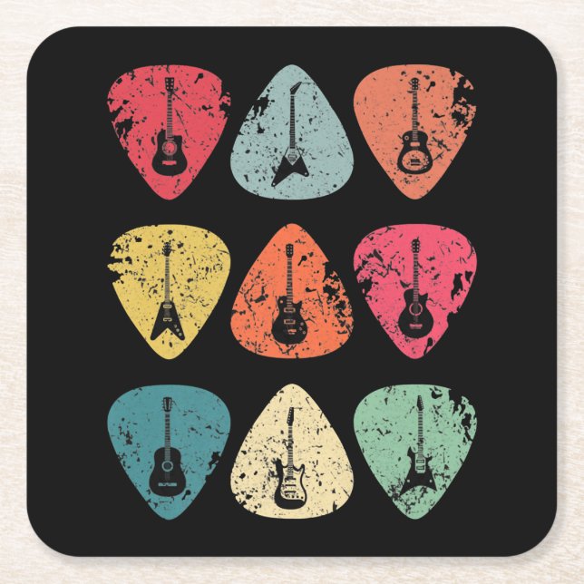 Posavasos Cuadrado De Papel Vintage retro a la púa de guitarra para los guitar (Anverso)