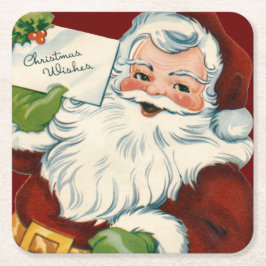 Posavasos Cuadrado De Papel Vintage Santa Claus da deseos a los Navidades