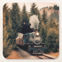 Posavasos Cuadrado De Papel Vintage Steam Engine Train