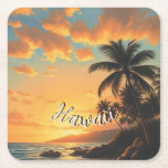 Posavasos Cuadrado De Papel Vintage Style Hawaiian Travel Coast Sea Sunset<br><div class="desc">Hula Girl - Carnival - Aloha Honolulu Caribbean Travel Artworks - Vintage Hawaiian Advertisement</div>