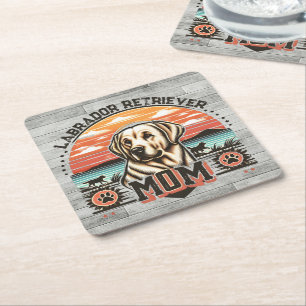 Posavasos Cuadrado De Papel Vintage Sunset Serenity Labrador Recuperador Perro