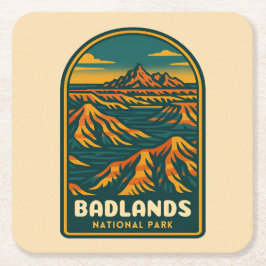 Posavasos Cuadrado De Papel Vintage Travel Badlands Parque nacional Retro Scen
