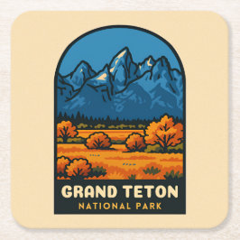 Posavasos Cuadrado De Papel Vintage Travel Grand Teton National Park USA Retro