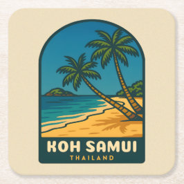 Posavasos Cuadrado De Papel Vintage Travel Koh Samui Thailand Retro Beach