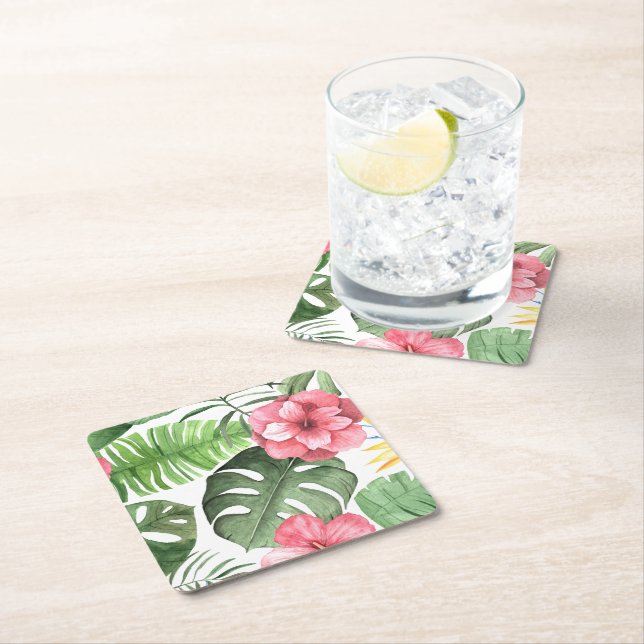 Posavasos Cuadrado De Papel Vintage Tropical (In situ)