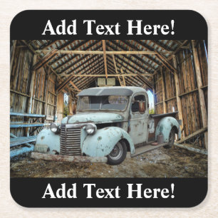 Posavasos Cuadrado De Papel Vintage Truck Rustic Barn Square Paper Coaster
